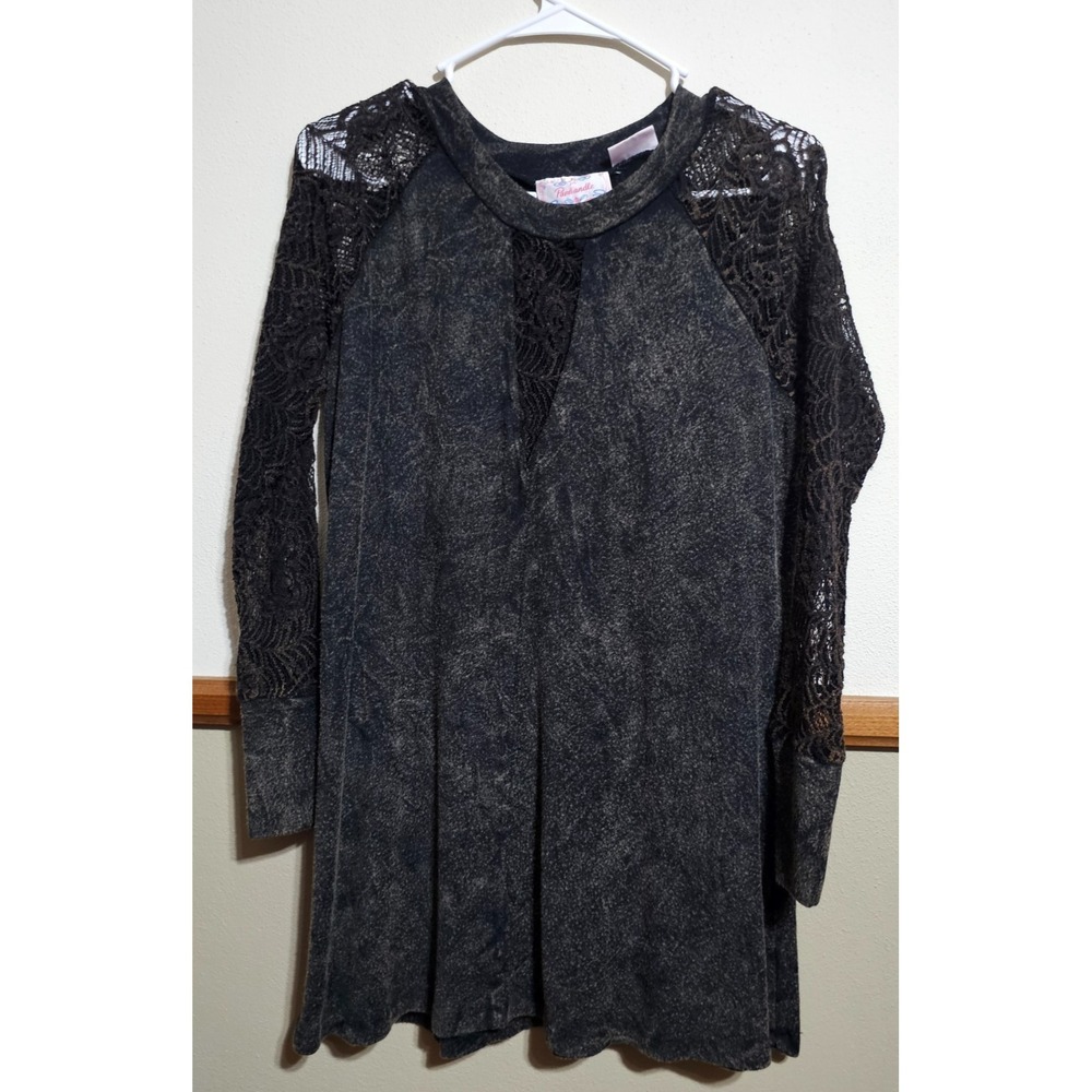 Panhandle Slim Top Women's Size Large Crocheted Arm Light Long Sleeve Stretch